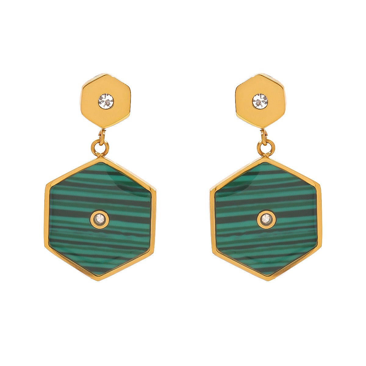 18K Gold Hexagonal Inlaid Stone Earrings - Damned Threads